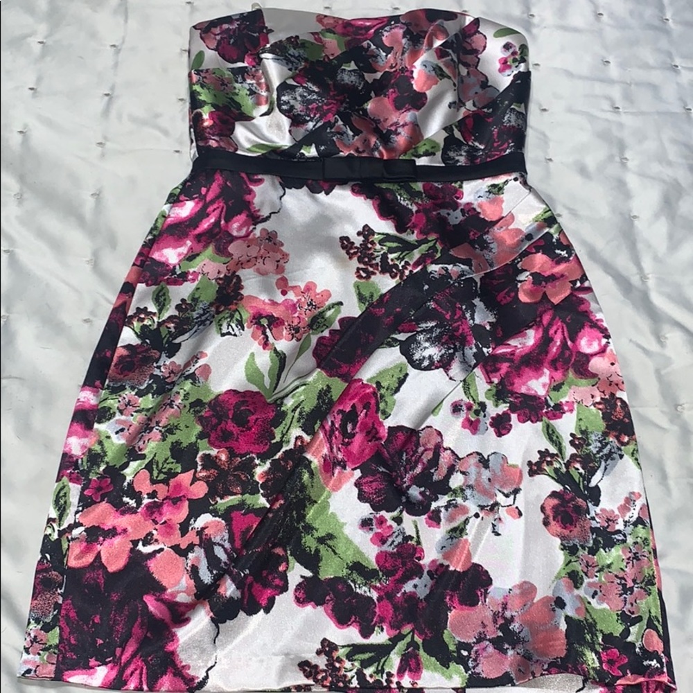 Pink Floral Strapless Dress